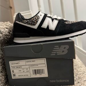 New Balance Black and Leopard Print Kids' Sneakers